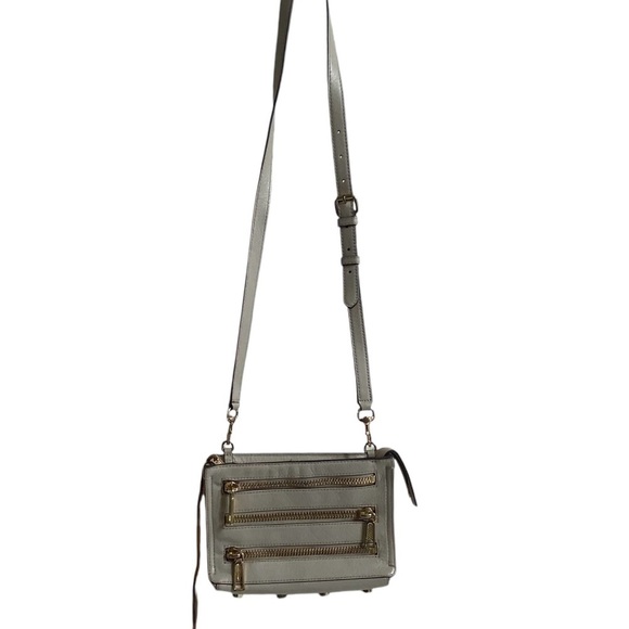 Rebecca Minkoff Mini Leather Moto 3 Zip Crossbody Stud Clutch in Putty - Picture 7 of 16